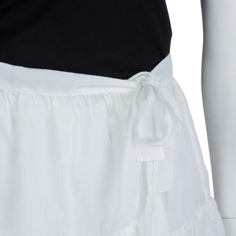 مملوكة مسبقًا Dior White Cotton Voile Tiered Wraparound Mini Skirt M