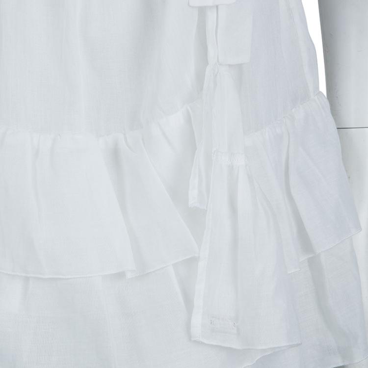 مملوكة مسبقًا Dior White Cotton Voile Tiered Wraparound Mini Skirt M