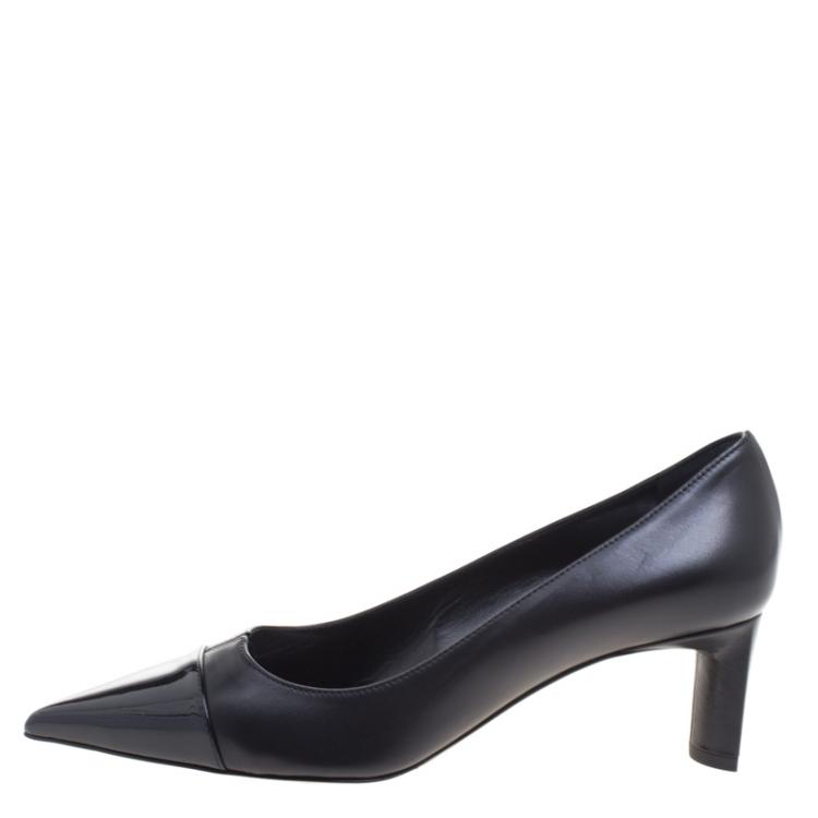Pre Owned Dior Black Leather Pointed Cap Toe Pumps Size 38