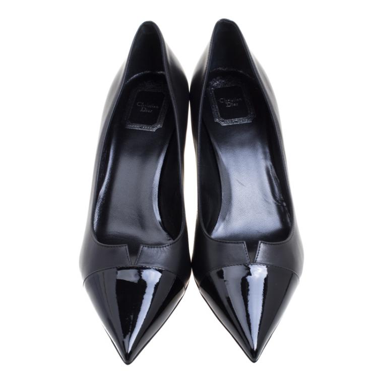 Pre Owned Dior Black Leather Pointed Cap Toe Pumps Size 38