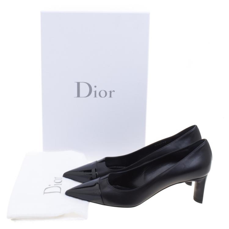 Pre Owned Dior Black Leather Pointed Cap Toe Pumps Size 38