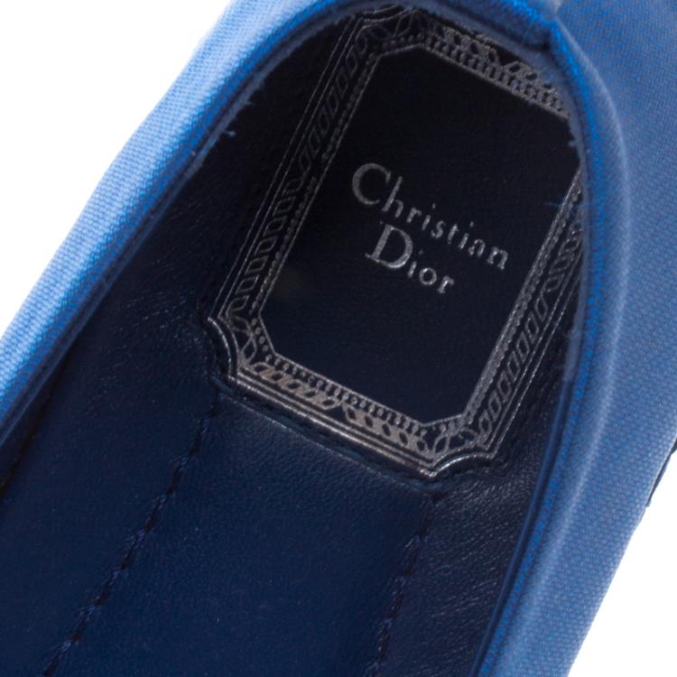 Pre Owned Dior Blue Floral Embellished Canvas Espadrille Loafers Size 37.5