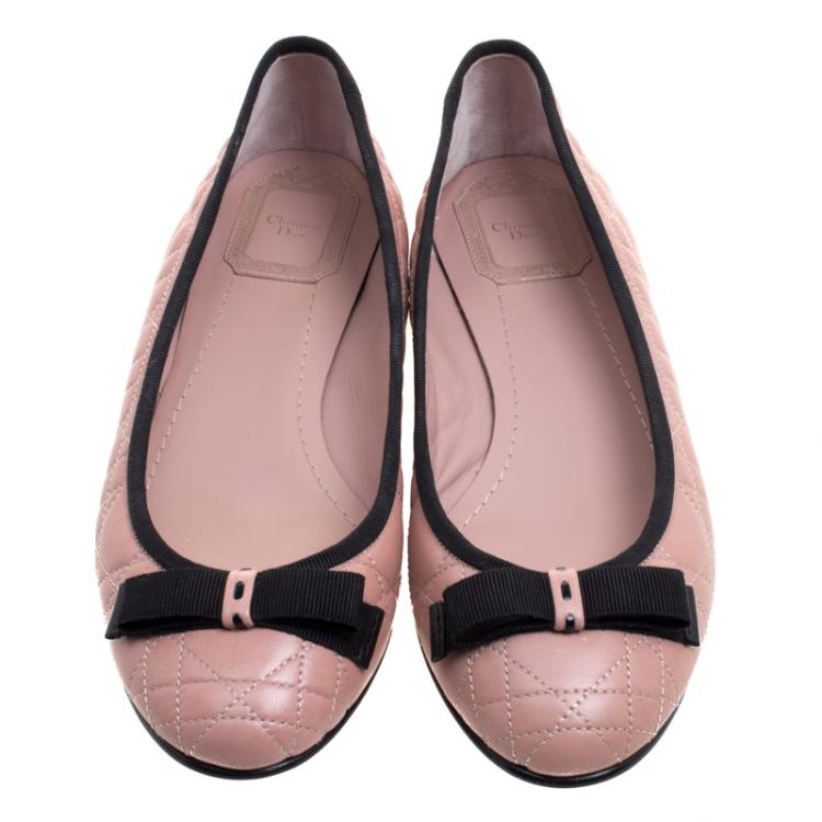 Pre Owned Christian Dior Blush Pink Quilted Cannage Leather My Dior Ballet Flats Size 37.5