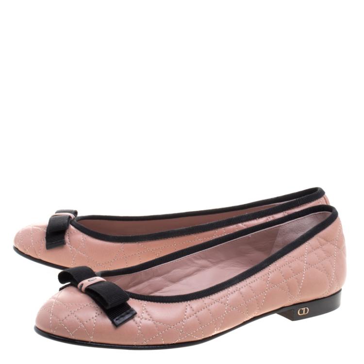 Pre Owned Christian Dior Blush Pink Quilted Cannage Leather My Dior Ballet Flats Size 37.5