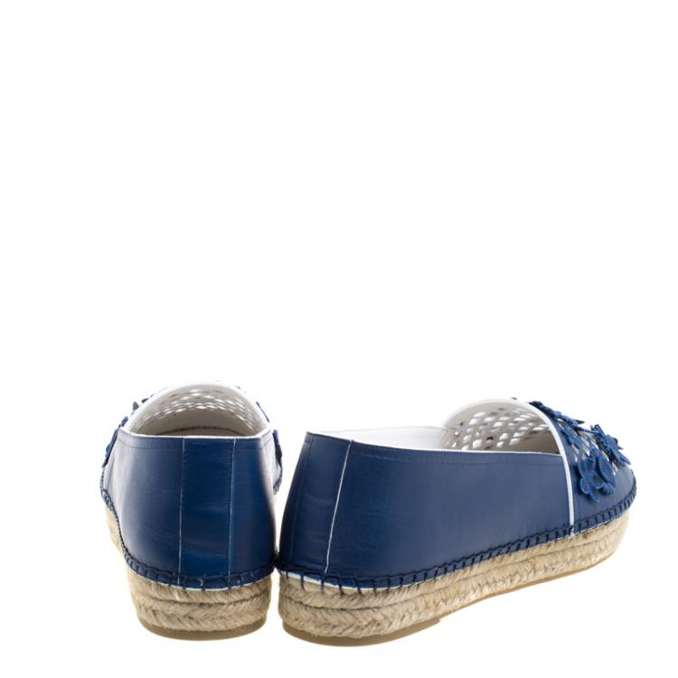 Pre Owned Dior Encore Blue Laser Cut Floral Embellished Leather Flore Espadrilles Size 40
