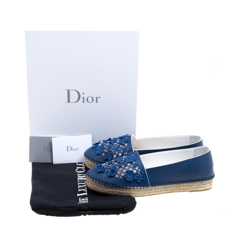 Pre Owned Dior Encore Blue Laser Cut Floral Embellished Leather Flore Espadrilles Size 40