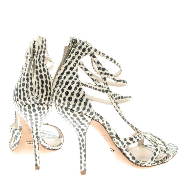 Pre Owned Dior Two Tone Polka Dot Python Leather Strappy Sandals Size 37.5