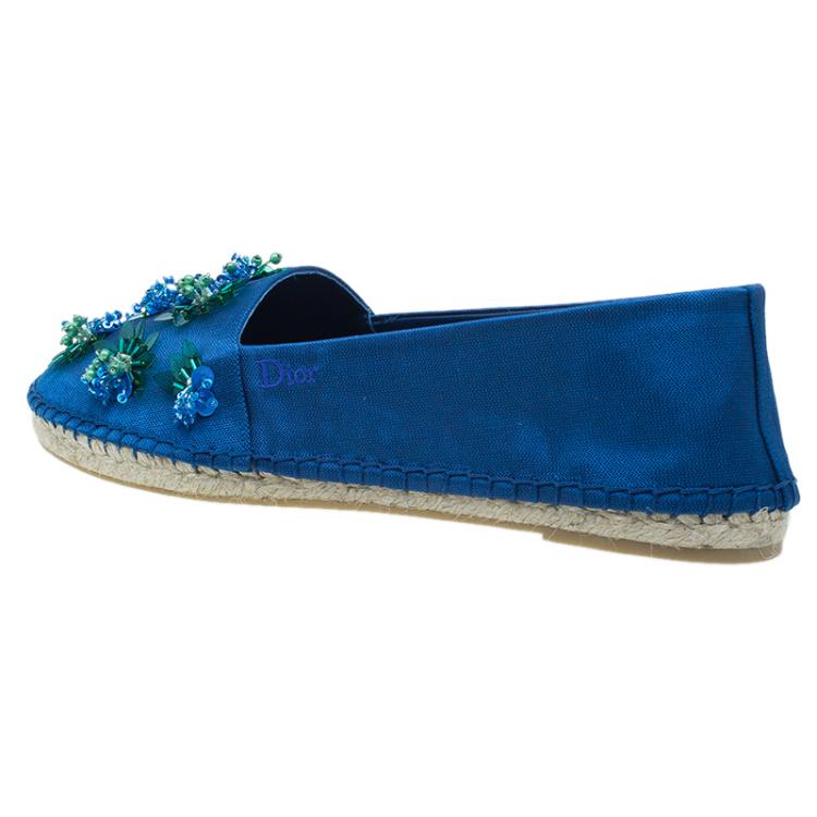Pre Owned Dior Blue Embellished Fabric Espadrilles Size 40