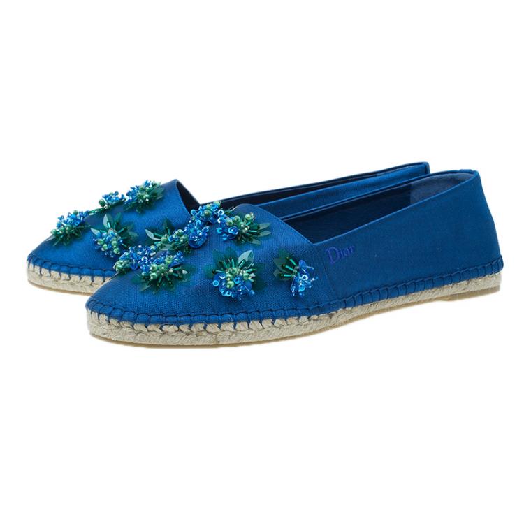 Pre Owned Dior Blue Embellished Fabric Espadrilles Size 40