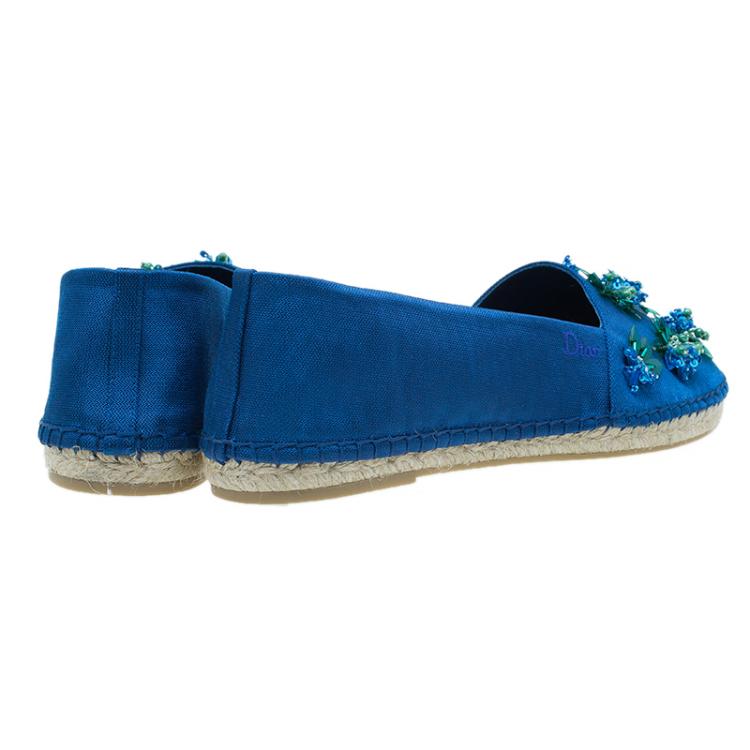 Pre Owned Dior Blue Embellished Fabric Espadrilles Size 40