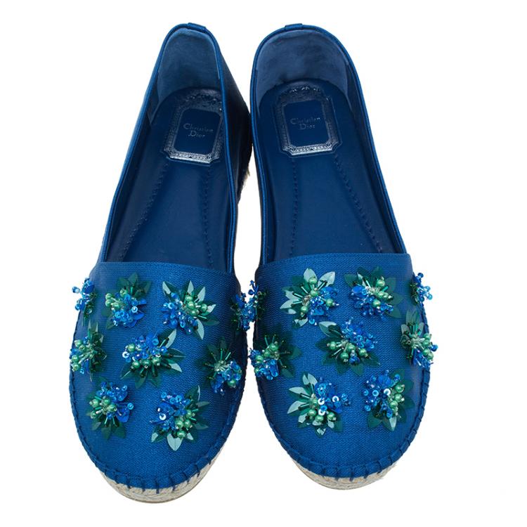 Pre Owned Dior Blue Embellished Fabric Espadrilles Size 40