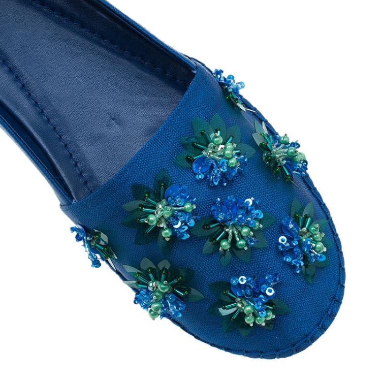 Pre Owned Dior Blue Embellished Fabric Espadrilles Size 40