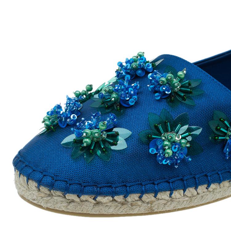 Pre Owned Dior Blue Embellished Fabric Espadrilles Size 40