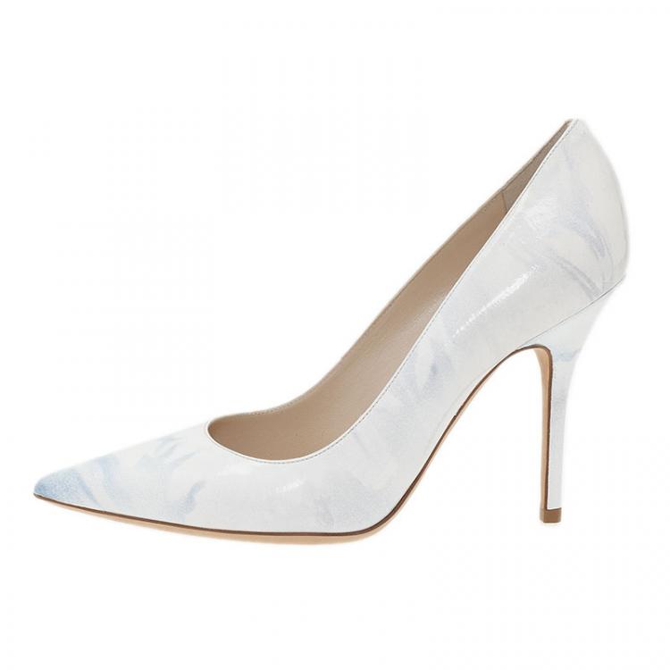 Pre Owned Dior Grey Shaded Patent Leather Pointed Toe Pumps Size 36