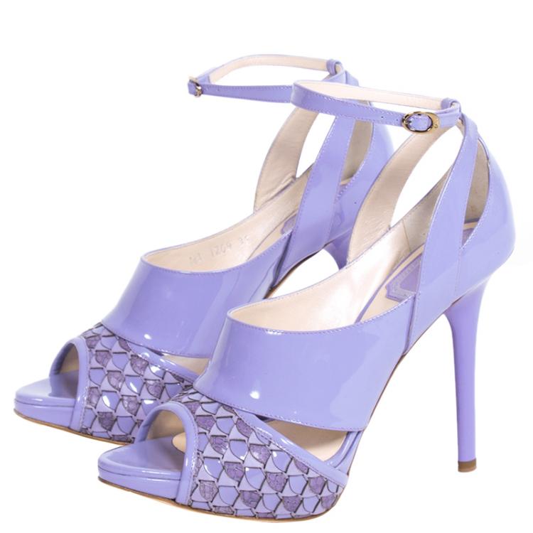 Pre Owned Dior Purple Patent Leather and Python Ankle Strap Pumps Size 37