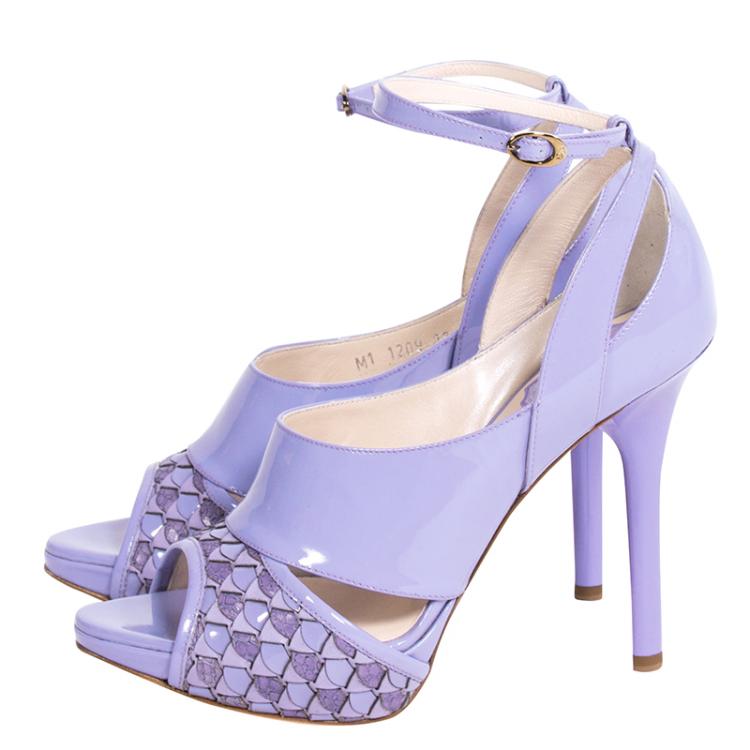Pre Owned Dior Purple Patent Leather and Python Ankle Strap Pumps Size 37