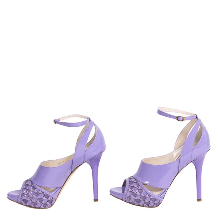 Pre Owned Dior Purple Patent Leather and Python Ankle Strap Pumps Size 37