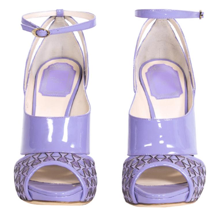 Pre Owned Dior Purple Patent Leather and Python Ankle Strap Pumps Size 37