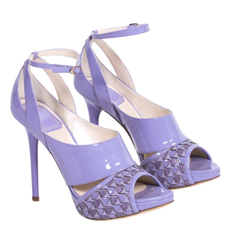 Pre Owned Dior Purple Patent Leather and Python Ankle Strap Pumps Size 37