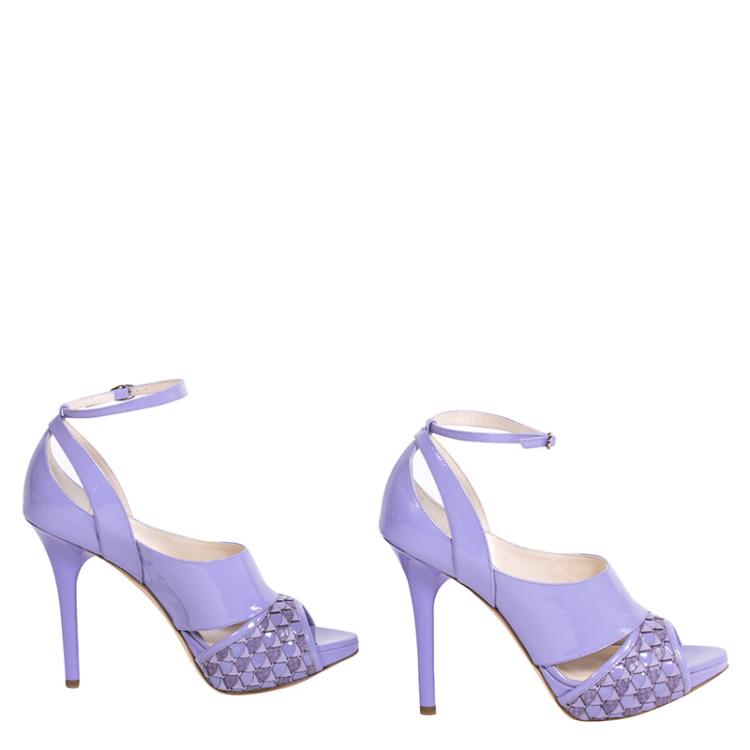 Pre Owned Dior Purple Patent Leather and Python Ankle Strap Pumps Size 37
