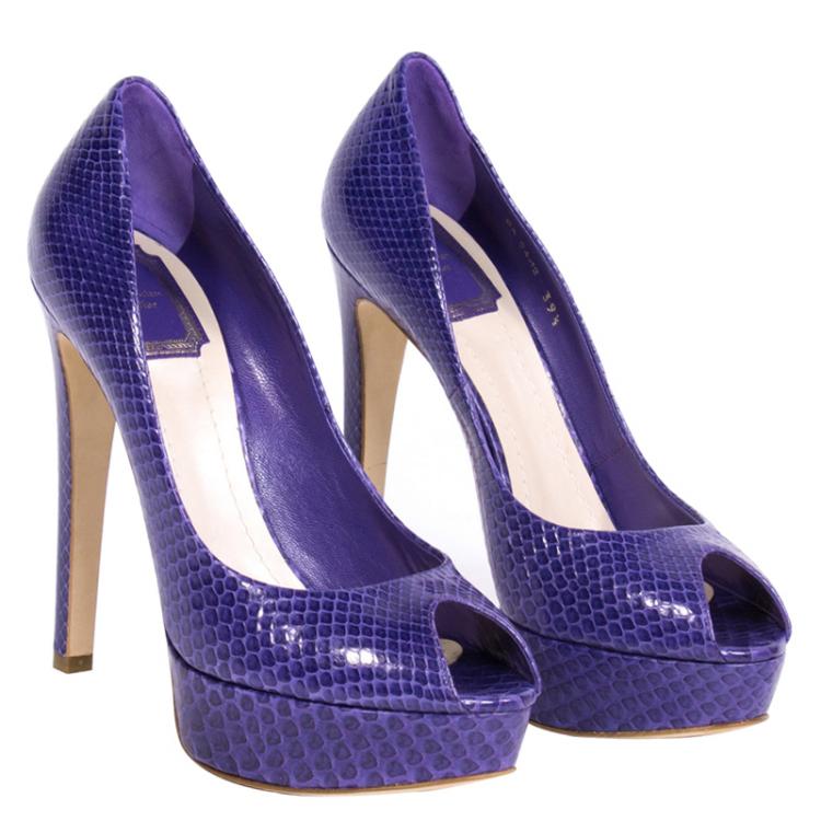 Pre Owned Dior Purple Python Miss Dior Peep Toe Platform Pumps Size 39.5