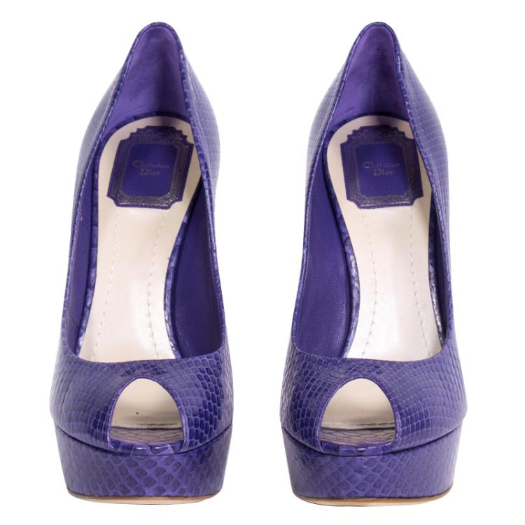 Pre Owned Dior Purple Python Miss Dior Peep Toe Platform Pumps Size 39.5