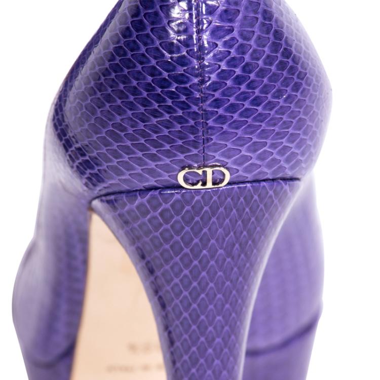 Pre Owned Dior Purple Python Miss Dior Peep Toe Platform Pumps Size 39.5