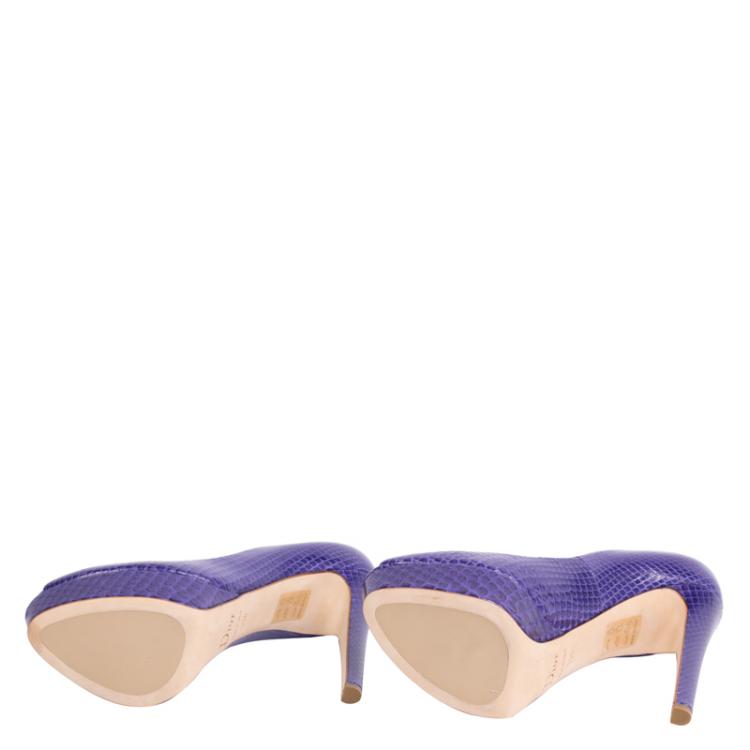 Pre Owned Dior Purple Python Miss Dior Peep Toe Platform Pumps Size 39.5