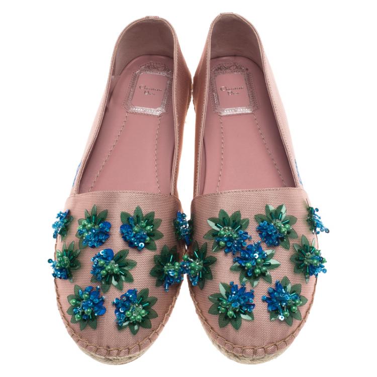 Pre Owned Dior Blush Pink Embellished Fabric Espadrilles Size 39