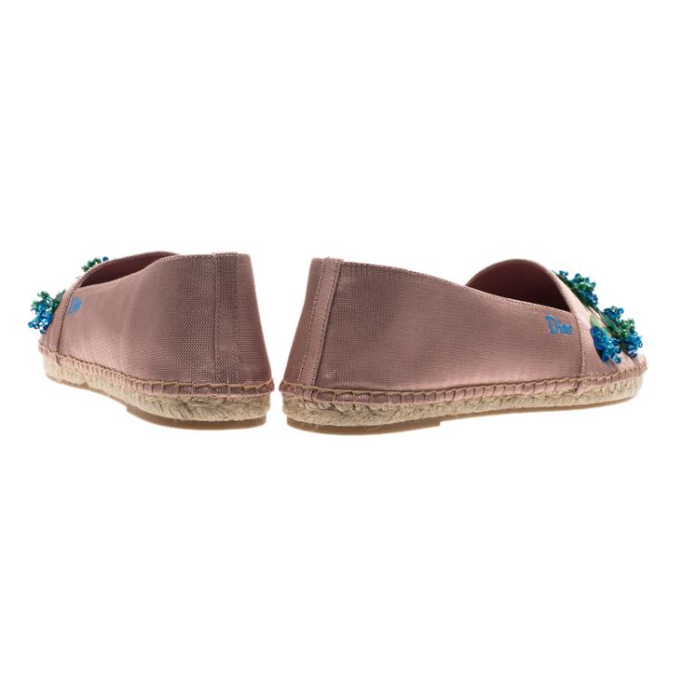 Pre Owned Dior Blush Pink Embellished Fabric Espadrilles Size 39