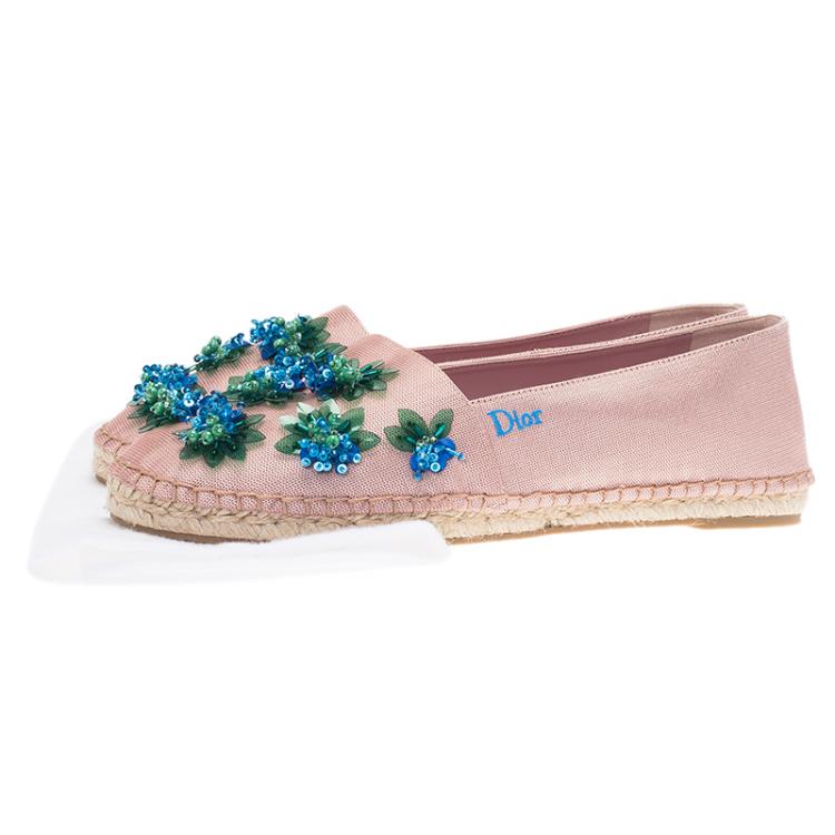 Pre Owned Dior Blush Pink Embellished Fabric Espadrilles Size 39