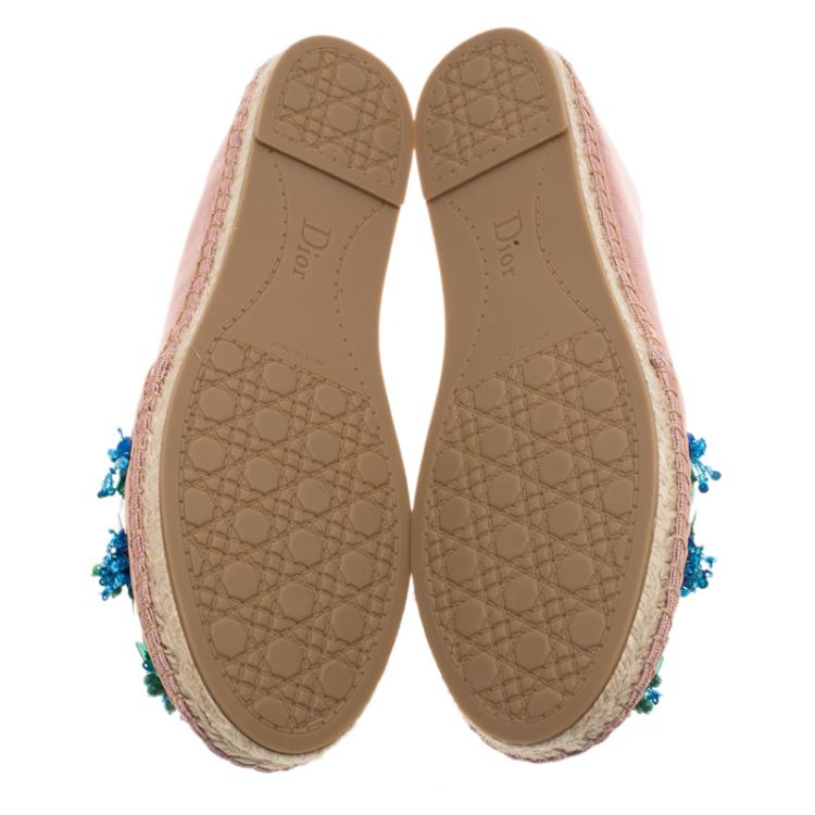Pre Owned Dior Blush Pink Embellished Fabric Espadrilles Size 39