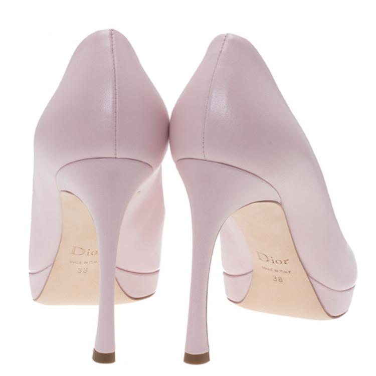 Pre Owned  Dior Pale Pink Leather Flared Peep Toe Platform Pumps Size 38