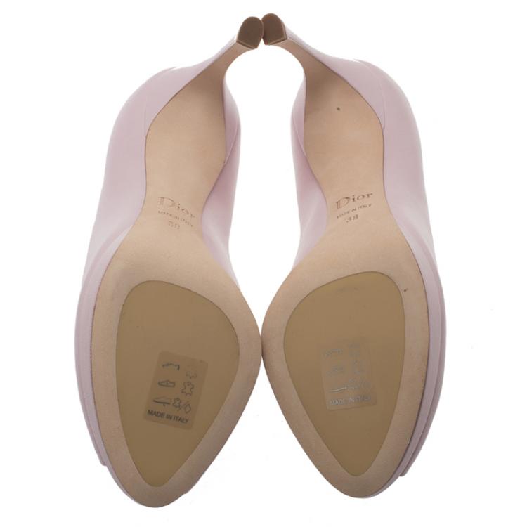 Pre Owned  Dior Pale Pink Leather Flared Peep Toe Platform Pumps Size 38