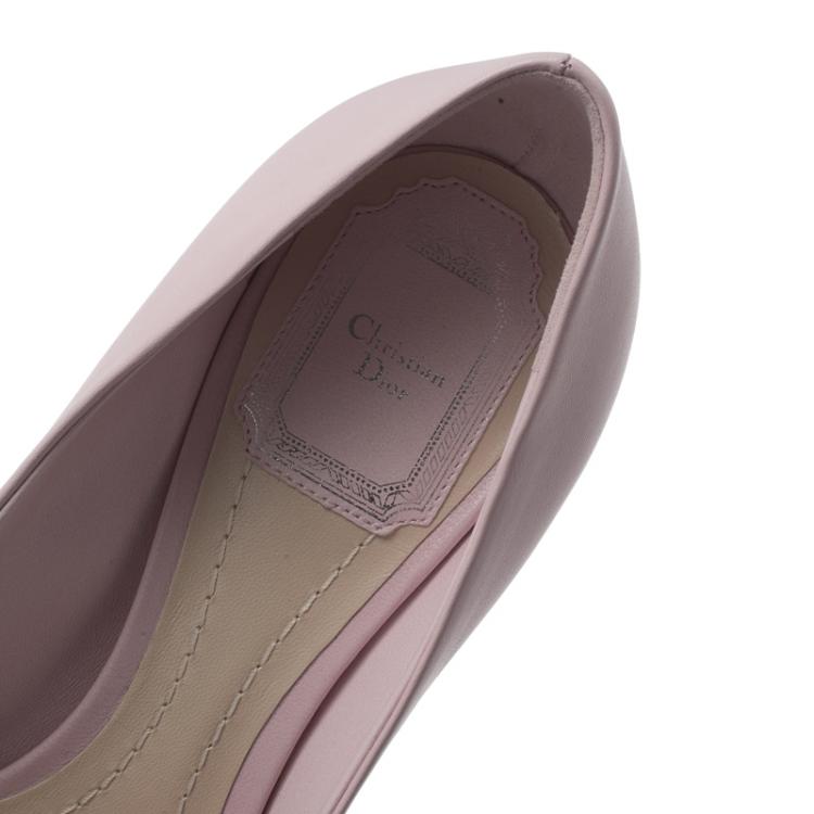 Pre Owned  Dior Pale Pink Leather Flared Peep Toe Platform Pumps Size 38