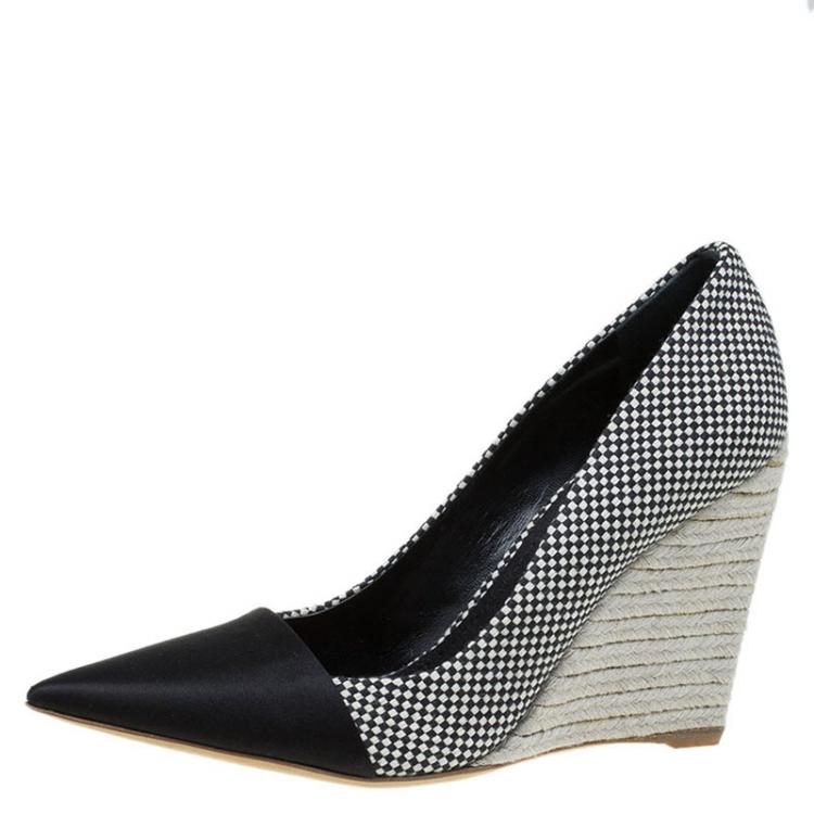 Pre Owned Dior Monochrome Woven Canvas Dolce Vita Pointed Toe Espadrille Wedge Pumps Size 40