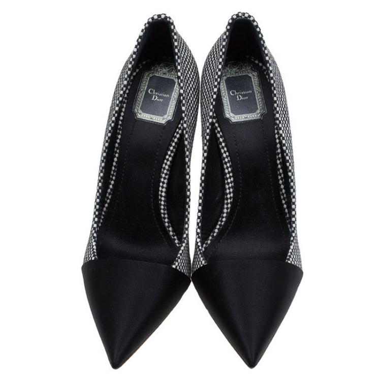 Pre Owned Dior Monochrome Woven Canvas Dolce Vita Pointed Toe Espadrille Wedge Pumps Size 40