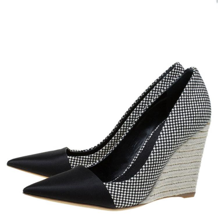 Pre Owned Dior Monochrome Woven Canvas Dolce Vita Pointed Toe Espadrille Wedge Pumps Size 40