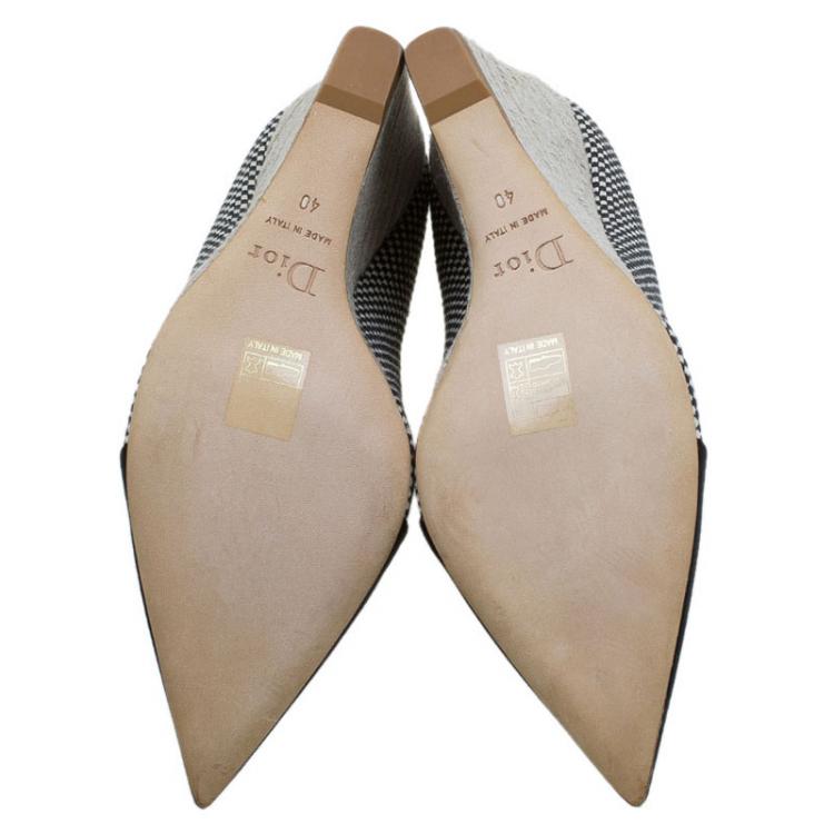 Pre Owned Dior Monochrome Woven Canvas Dolce Vita Pointed Toe Espadrille Wedge Pumps Size 40