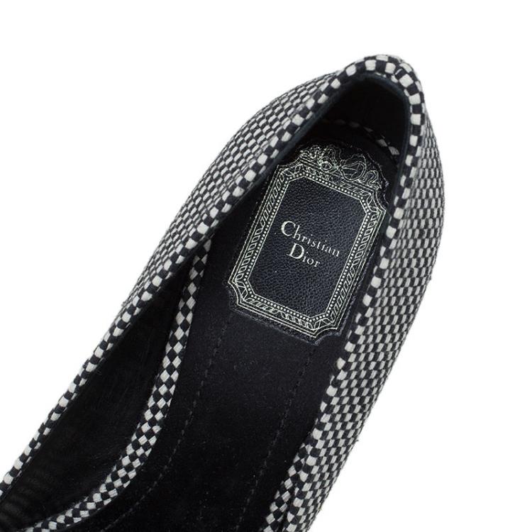 Pre Owned Dior Monochrome Woven Canvas Dolce Vita Pointed Toe Espadrille Wedge Pumps Size 40