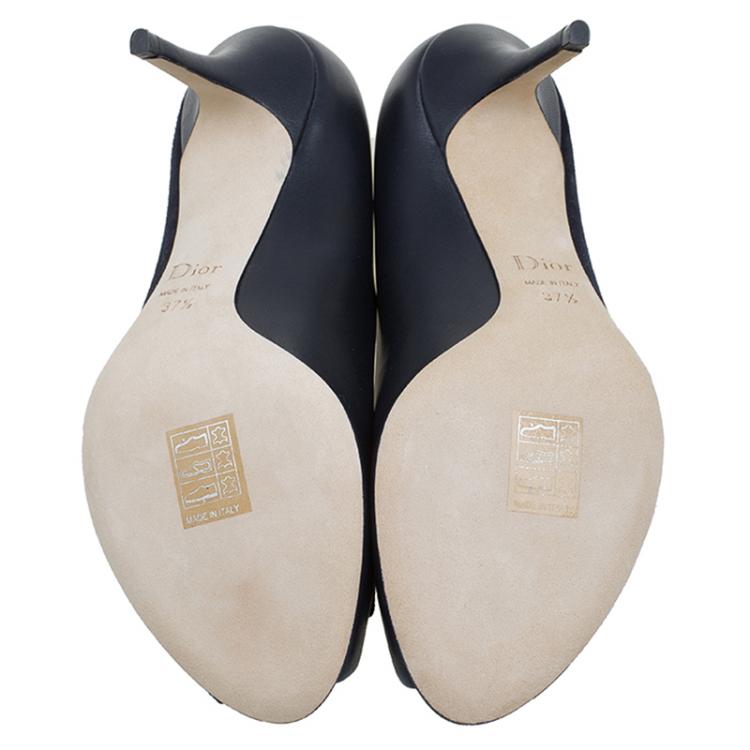 Pre Owned Dior Blue Leather and Suede Bow Peep Toe Pumps Size 37.5