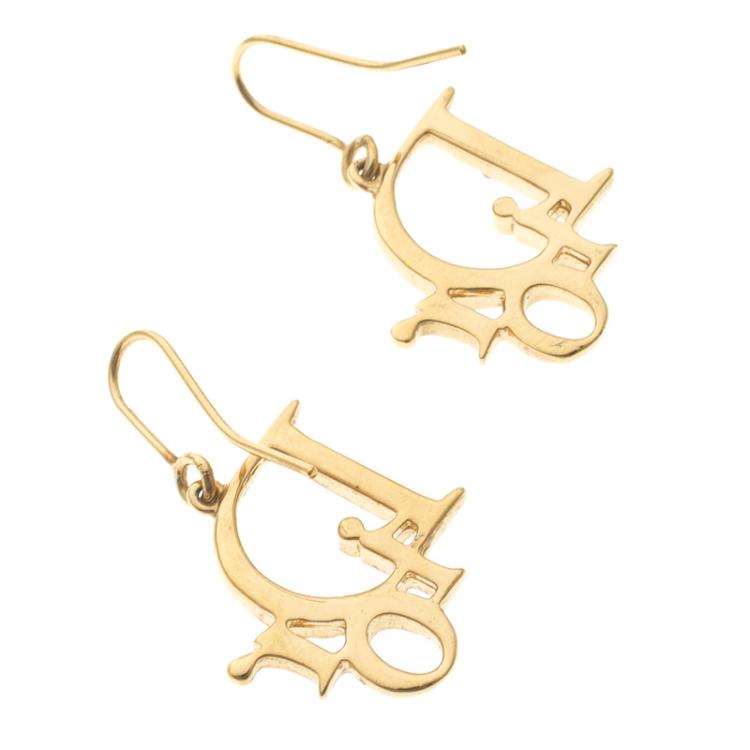 Pre Owned Dior Oblique Crystal Gold Tone Earrings