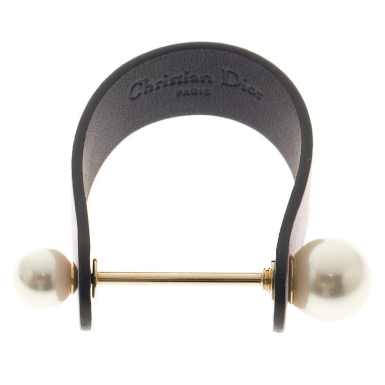Pre Owned Dior Purple Leather & Faux Pearl Cuff Bracelet S