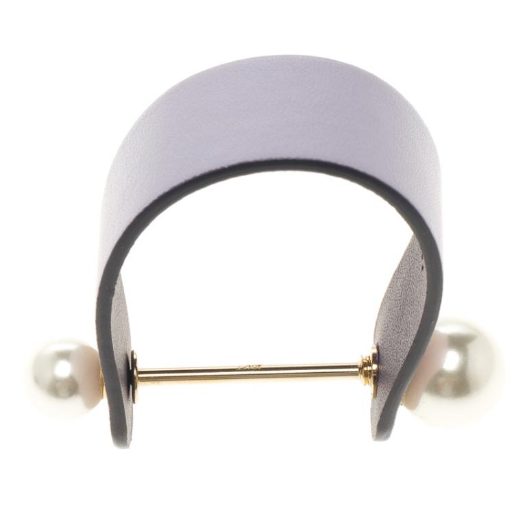 Pre Owned Dior Purple Leather & Faux Pearl Cuff Bracelet S