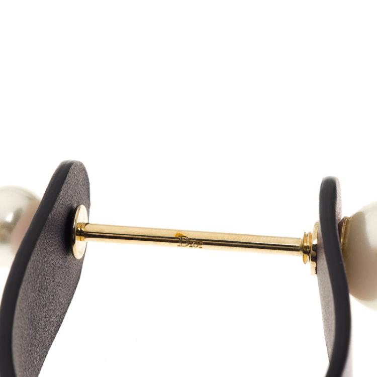 Pre Owned Dior Purple Leather & Faux Pearl Cuff Bracelet S