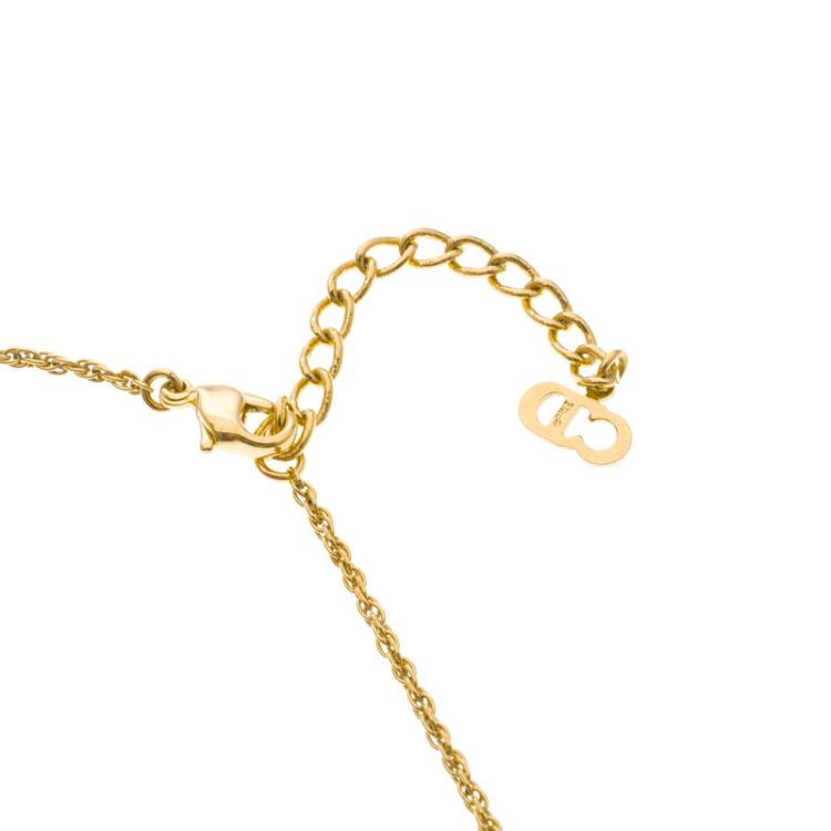 Pre Owned Dior Gold-tone Pearl Embellished Logo Necklace