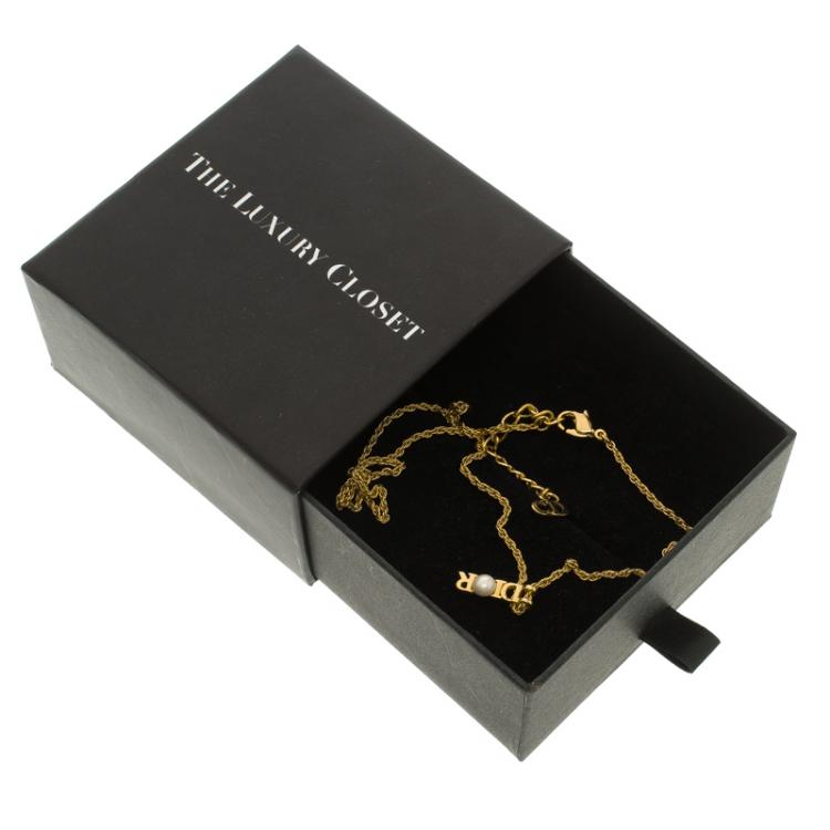 Pre Owned Dior Gold-tone Pearl Embellished Logo Necklace