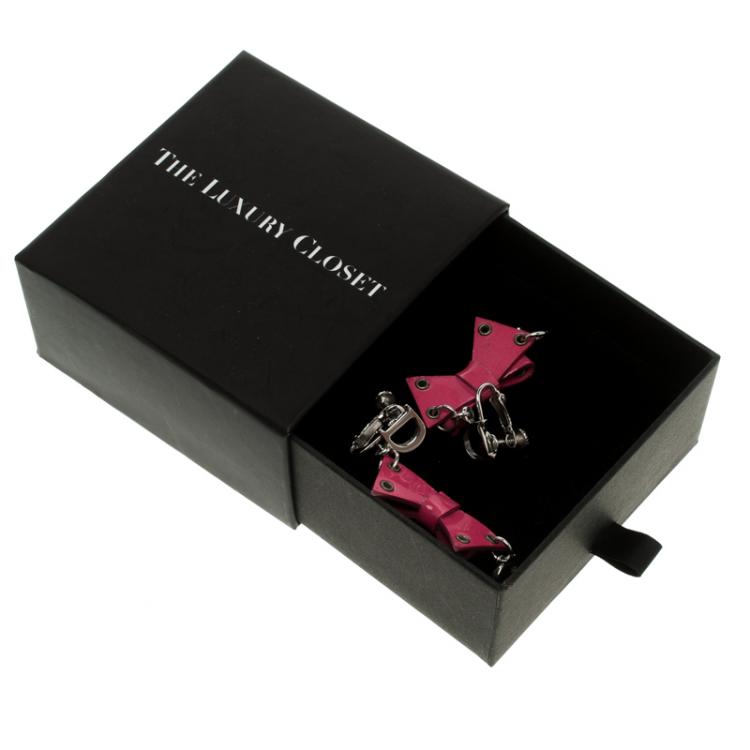 Pre Owned Dior Pink Bow Patent Leather Drop Earrings