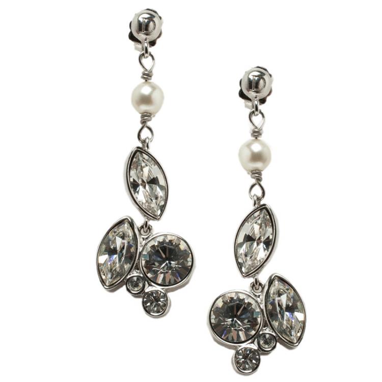 Pre Owned Dior Crystal Silver Tone Drop Earrings
