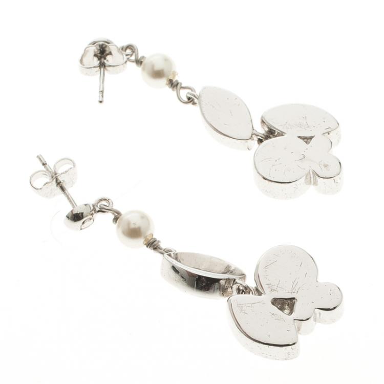 Pre Owned Dior Crystal Silver Tone Drop Earrings